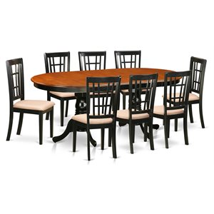 Pemberly Row 9-Piece Wood Dining Set with Fabric Seats in Black/Cherry