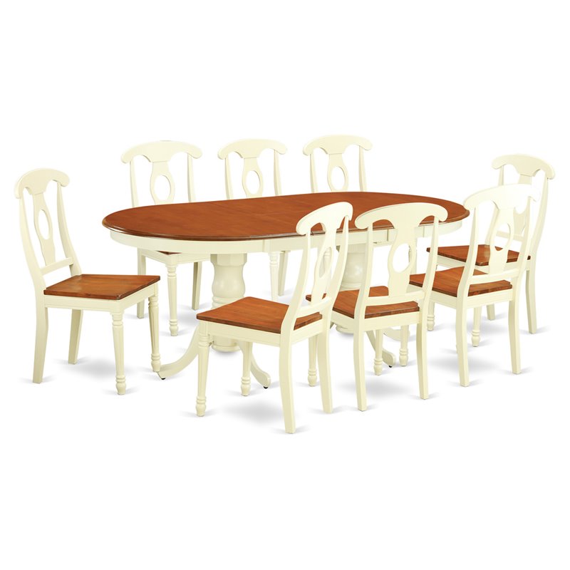 Pemberly Row 9-Piece Dining Set with Wood Chairs in Buttermilk & Cherry