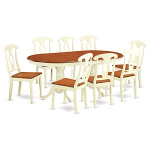 Pemberly Row 9-Piece Dining Set with Wood Chairs in Buttermilk & Cherry