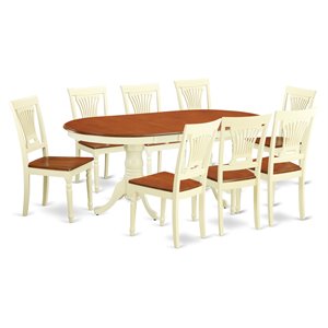 Pemberly Row 9-Piece Wood Dining Set in Buttermilk & Cherry Finish