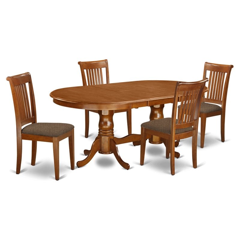 Pemberly Row 5-Piece Wood Table and Chair Set in Saddle Brown Finish