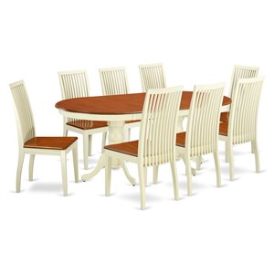 Pemberly Row 9-Piece Wood Kitchen Set in Buttermilk & Cherry Finish