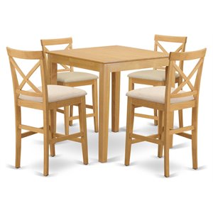 Pemberly Row 5-Piece Wood Dining Set with Oak Finish and X-Back Chairs