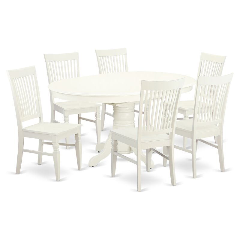 Pemberly Row 7-Piece Dining Table Set in Linen White with Pedestal Base