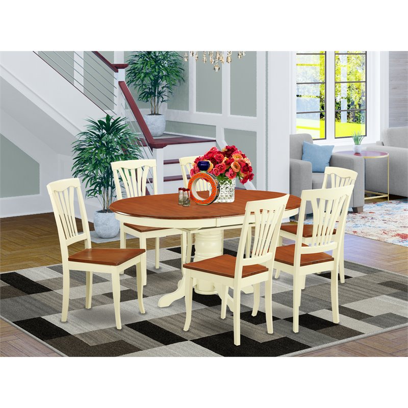 Pemberly Row 7-Piece Wood Dinette Set in Buttermilk/Cherry Finish