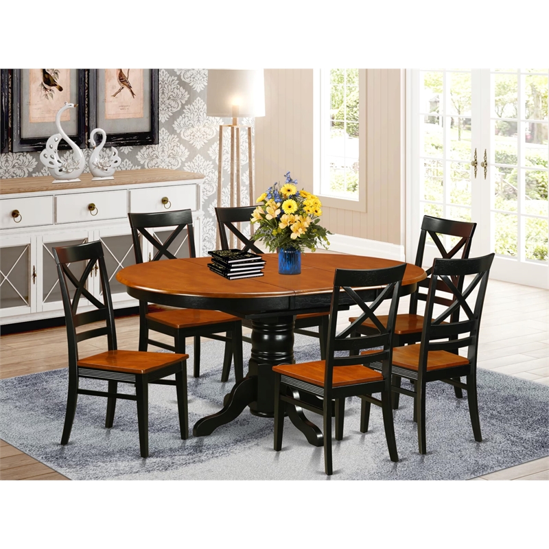 Pemberly Row 7-Piece Asian Hardwood Dining Set in Black/Cherry Finish
