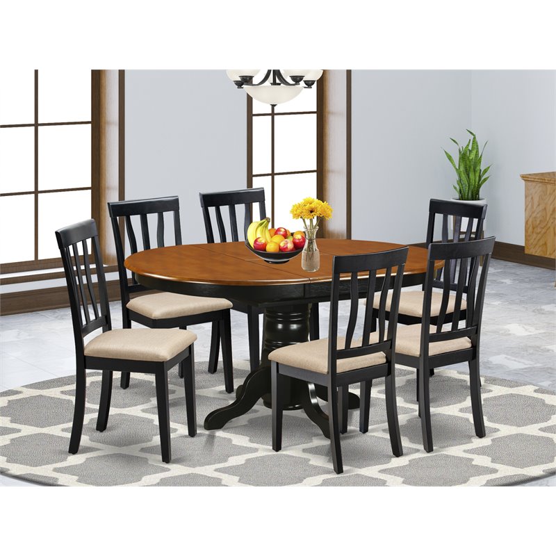 Pemberly Row 7-Piece Wood Dining Set with Linen Seats in Black/Cherry