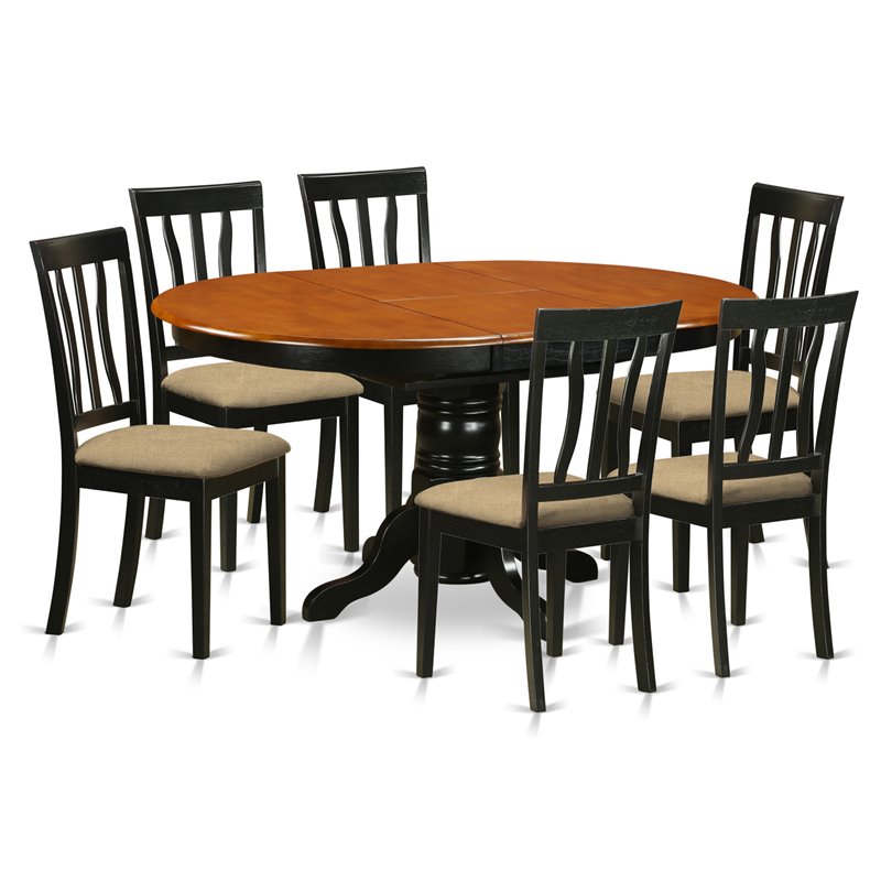 Pemberly Row 7-Piece Wood Dining Set with Linen Seats in Black/Cherry