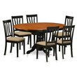 Pemberly Row 7-Piece Wood Dining Set with Linen Seats in Black/Cherry