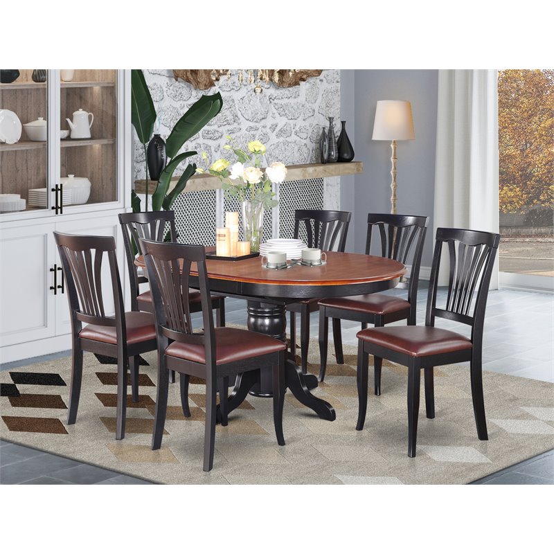 Pemberly Row 7-Piece Wood Dining Set with Oval Table in Black/Cherry