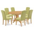 Pemberly Row 7-Piece Wood Dining Set with Lime Green Upholstery in Oak