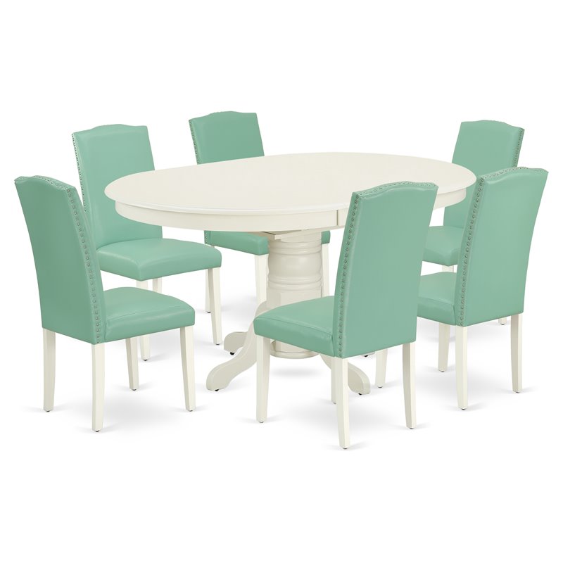 Pemberly Row 7-Piece Wood Dining Set with PU Leather Seats in Linen White