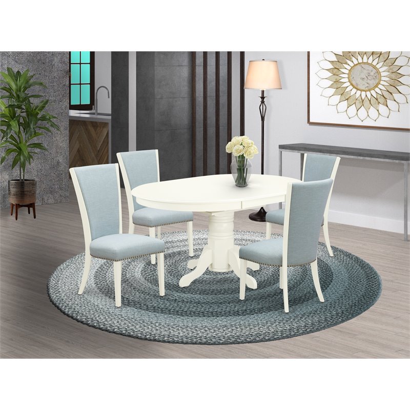 Pemberly Row 5-Piece Wood Oval Dining Set in Linen White and Baby Blue