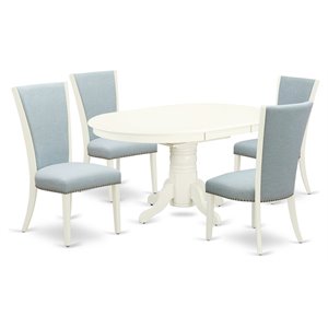 Pemberly Row 5-Piece Wood Oval Dining Set in Linen White and Baby Blue