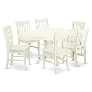 Pemberly Row 7-Piece Wood Dining Set with Butterfly Leaf in Linen White