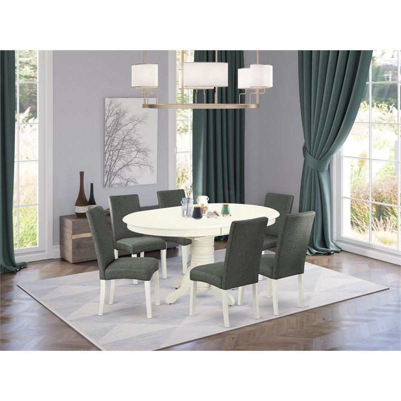Pemberly Row 7-Piece Dinette Set with Fabric Chairs in Linen White/Gray