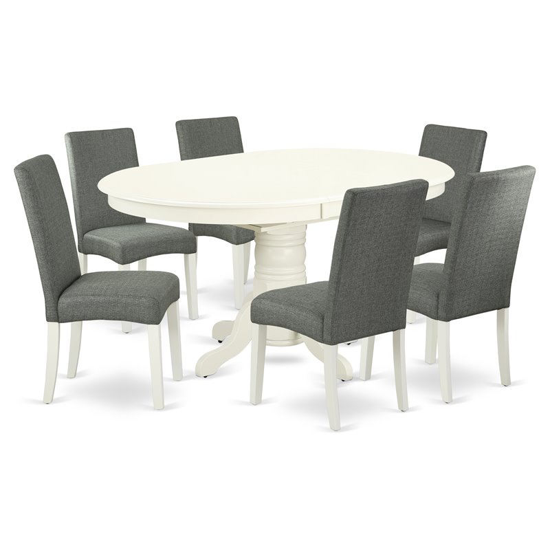 Pemberly Row 7-Piece Dinette Set with Fabric Chairs in Linen White/Gray