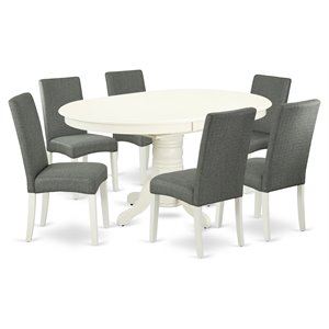 Pemberly Row 7-Piece Dinette Set with Fabric Chairs in Linen White/Gray