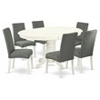 Pemberly Row 7-Piece Dinette Set with Fabric Chairs in Linen White/Gray