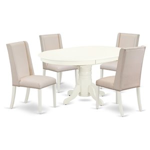 Pemberly Row 5-Piece Wooden Dining Set with Butterfly Leaf in Linen White