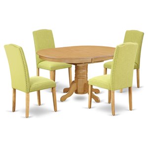 Pemberly Row 5-Piece Wood Dining Set with Oval Table in Oak and Limelight