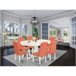 Pemberly Row 7-Piece Oval Dinette Set in Linen White and Pink Flamingo