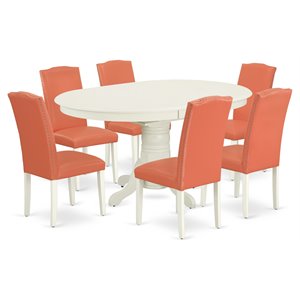 Pemberly Row 7-Piece Oval Dinette Set in Linen White and Pink Flamingo