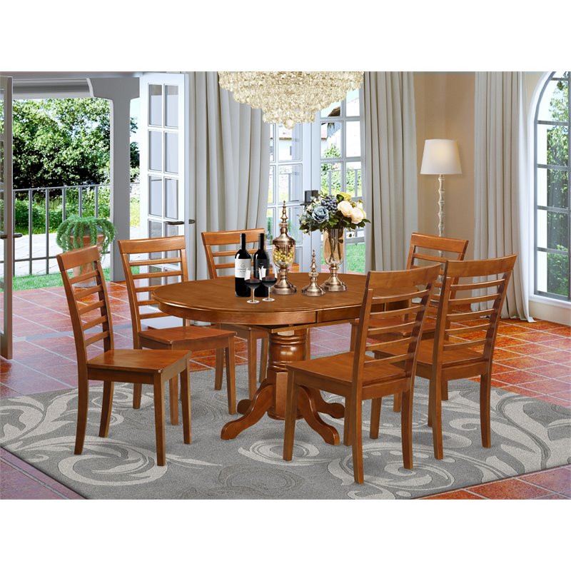 Pemberly Row 7-Piece Wood Dining Set with Butterfly Leaf in Saddle Brown