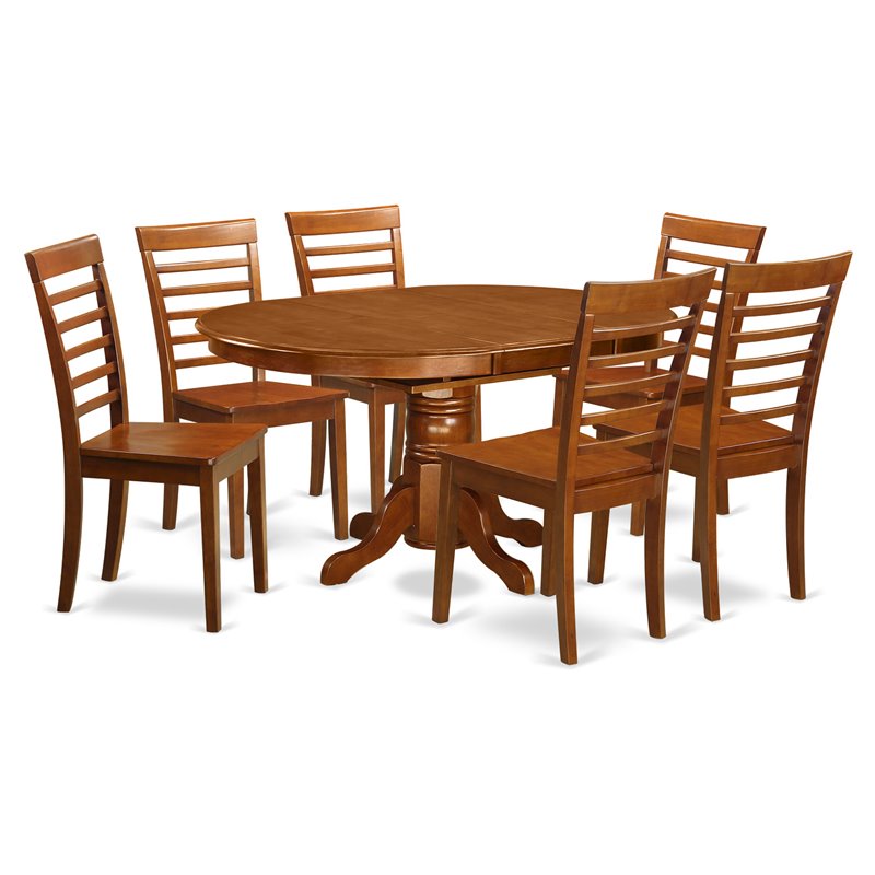 Pemberly Row 7-Piece Wood Dining Set with Butterfly Leaf in Saddle Brown