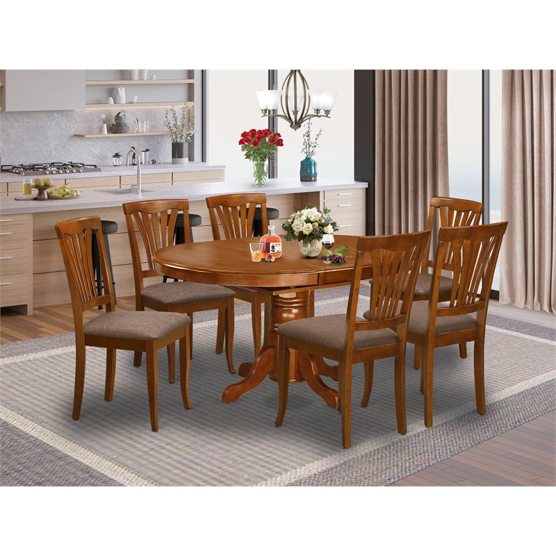 Pemberly Row 7-Piece Wood Dinette Table Set with Oval Top in Saddle Brown