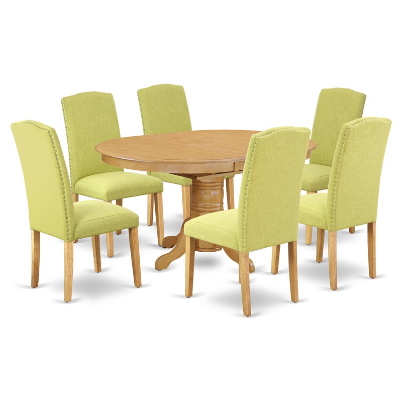 Pemberly Row 7-Piece Wood Dining Set with Parson Chairs in Oak/Limelight