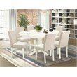 Pemberly Row 7-Piece Wood Dining Set with Fabric Seats in Linen White