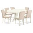 Pemberly Row 7-Piece Wood Dining Set with Fabric Seats in Linen White