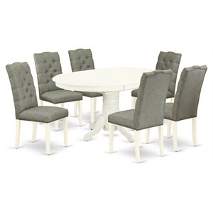 Pemberly Row 7-Piece Wood and Smoke Linen Dining Set with Pedestal Table