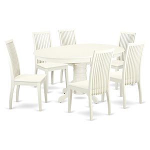 Pemberly Row 7-Piece Dining Table Set with Pedestal Base in Linen White