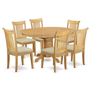 Pemberly Row 7-Piece Wood Dining Table Set with Pedestal Base in Oak