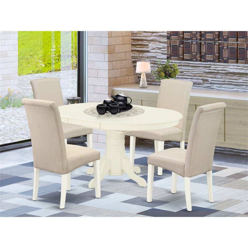 Pemberly Row 5-Piece Oval Wood Dining Set in Linen White and Cream Finish
