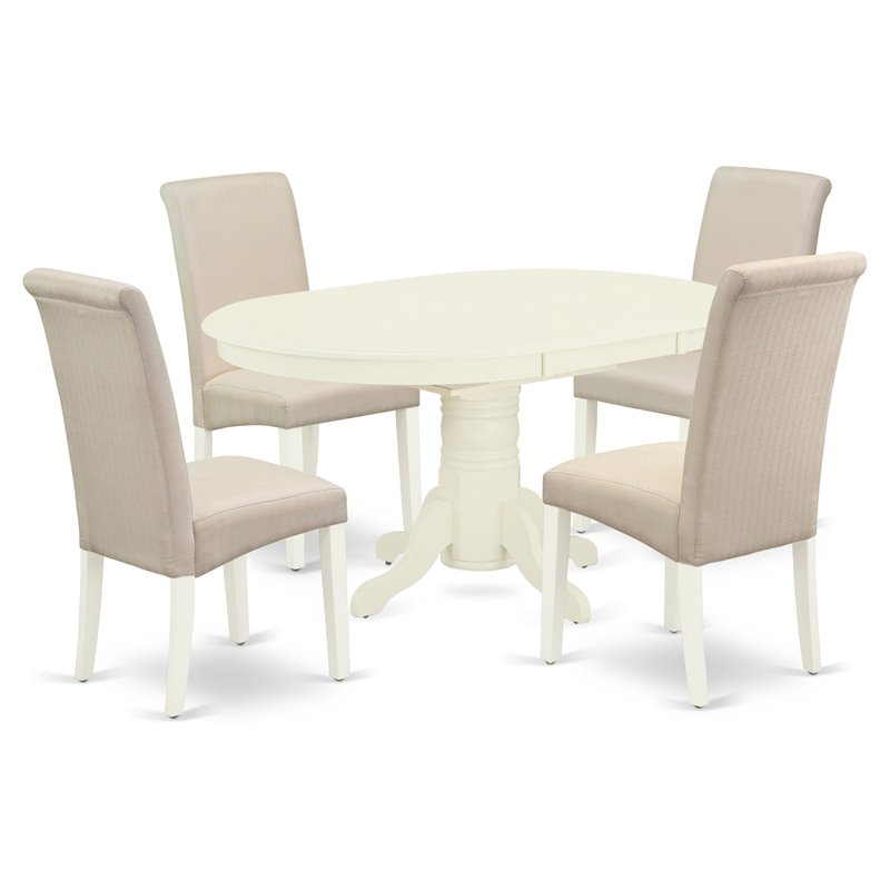 Pemberly Row 5-Piece Oval Wood Dining Set in Linen White and Cream Finish