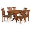 Pemberly Row 7-Piece Pedestal Dining Set with Linen Seats in Saddle Brown