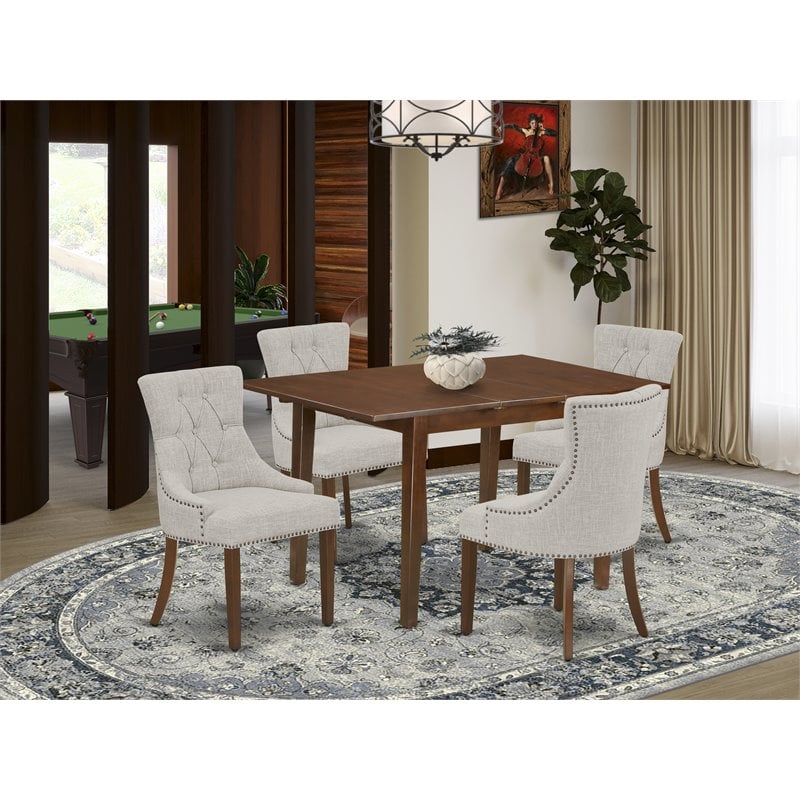 Pemberly Row 5-Piece Mahogany Wood Dining Set with Doeskin Upholstery