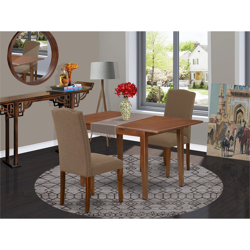 Pemberly Row 3-Piece Wood Dining Set in Mahogany with Dark Coffee Seats