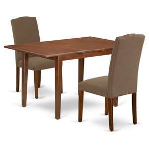 Pemberly Row 3-Piece Wood Dining Set in Mahogany with Dark Coffee Seats