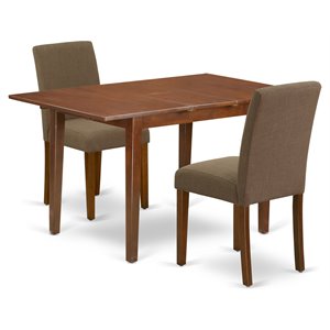 Pemberly Row 3-Piece Dining Set with Parson Chairs in Mahogany and Coffee