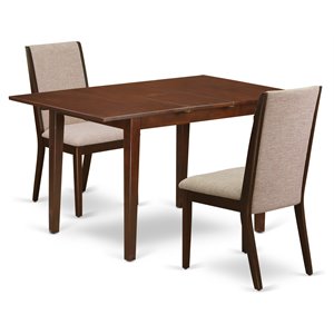 Pemberly Row 3-Piece Wood Dining Set in Mahogany and Light Tan Finish