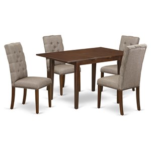 Pemberly Row 5-Piece Wood Kitchen Table Set in Mahogany and Khaki