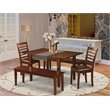 Pemberly Row 5-Piece Wood Dining Set + 2 Benches in Mahogany & Faux Leather