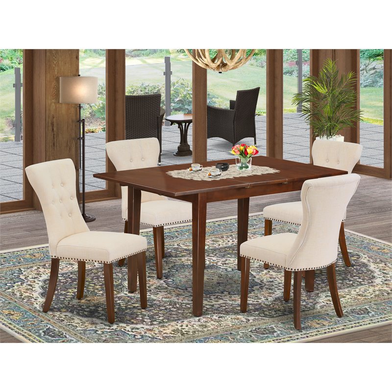 Pemberly Row 5-Piece Wood Dining Set with Mahogany and Beige Finish