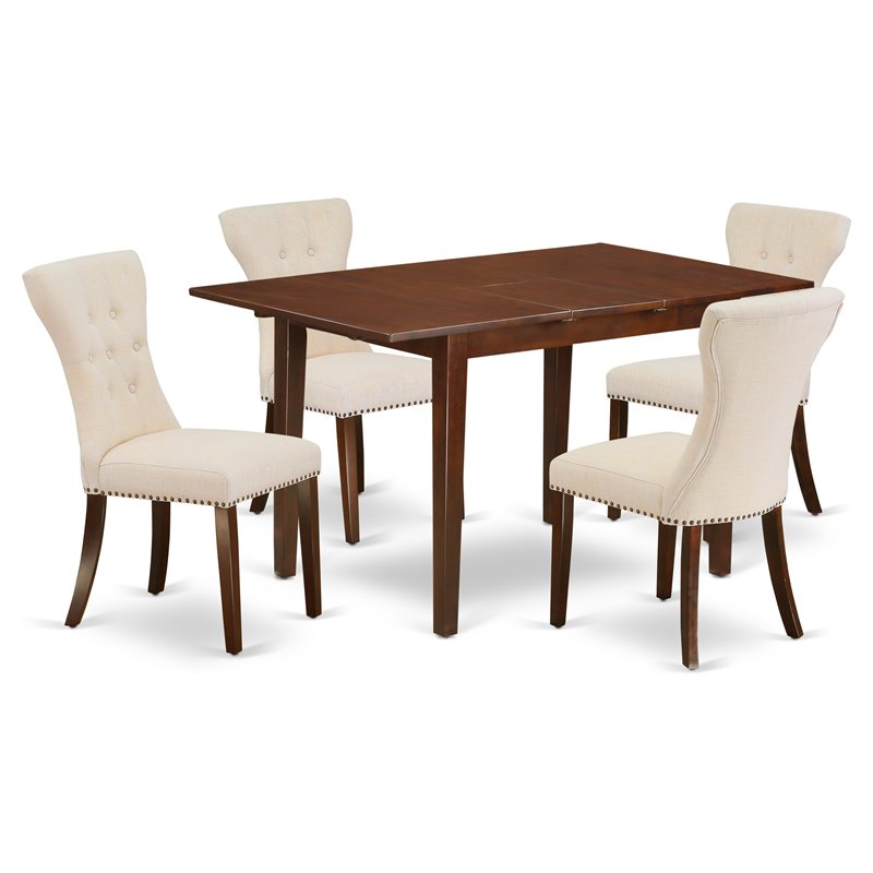 Pemberly Row 5-Piece Wood Dining Set with Mahogany and Beige Finish