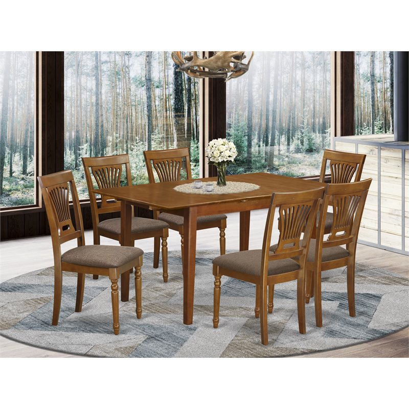 Pemberly Row 7-Piece Wood Dinette Set with Saddle Brown Finish