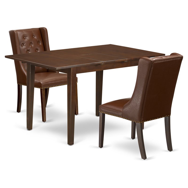 Pemberly Row 3-Piece Wood Dining Set with Faux Leather in Mahogany/Brown